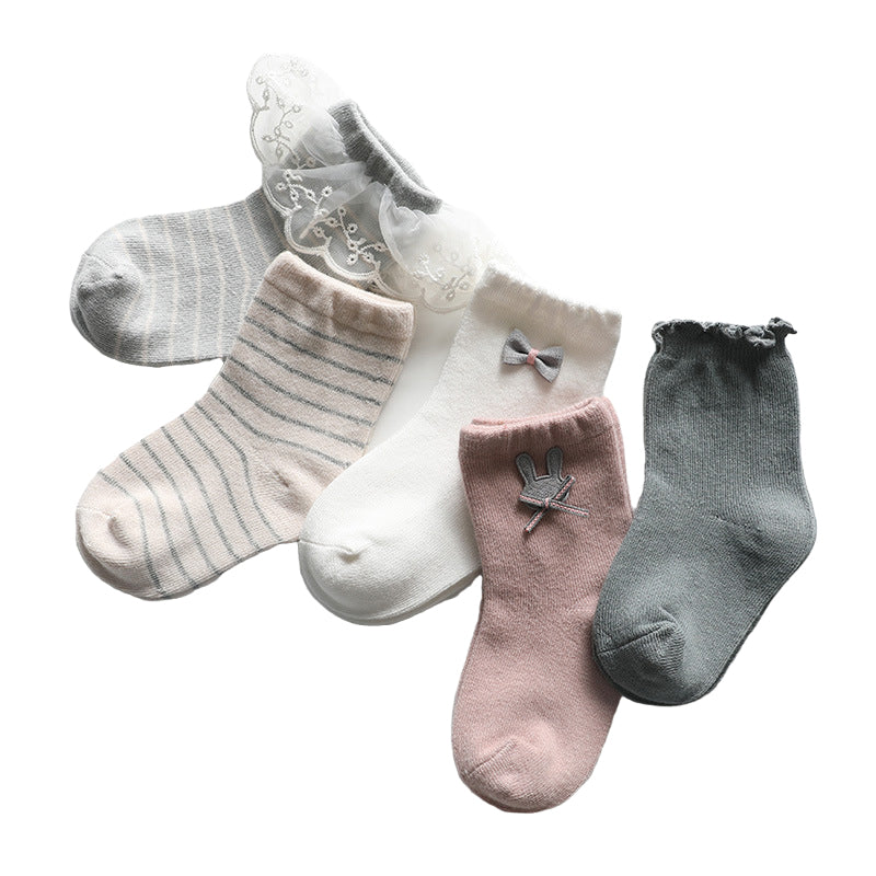Girls Striped Flower Cartoon Lace Accessories Socks