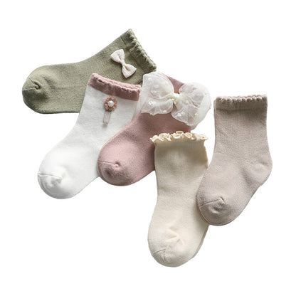 Girls Striped Flower Cartoon Lace Accessories Socks