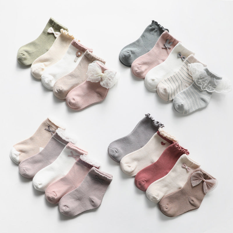 Girls Striped Flower Cartoon Lace Accessories Socks