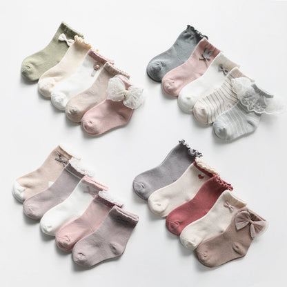 Girls Striped Flower Cartoon Lace Accessories Socks