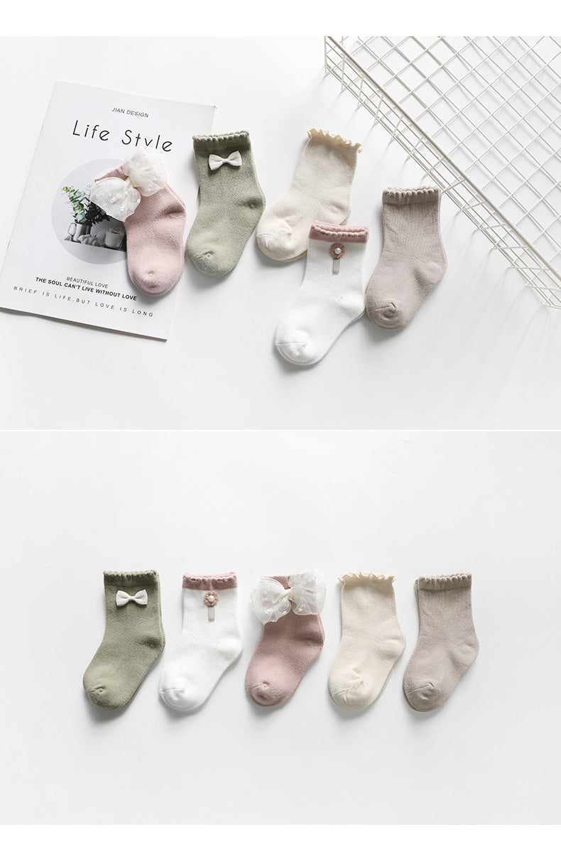 Girls Striped Flower Cartoon Lace Accessories Socks