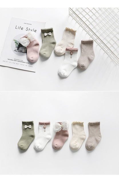 Girls Striped Flower Cartoon Lace Accessories Socks