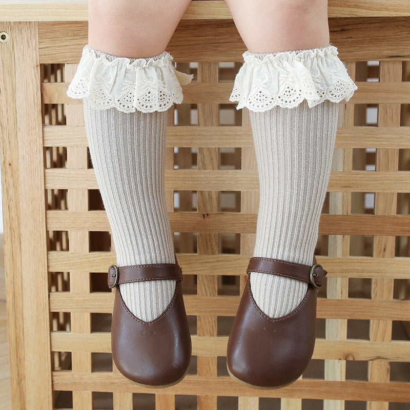 Girls Embroidered Muslin&Ribbed Accessories Socks Wholesale 22083148