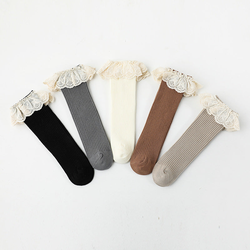 Girls Embroidered Muslin&Ribbed Accessories Socks Wholesale 22083148