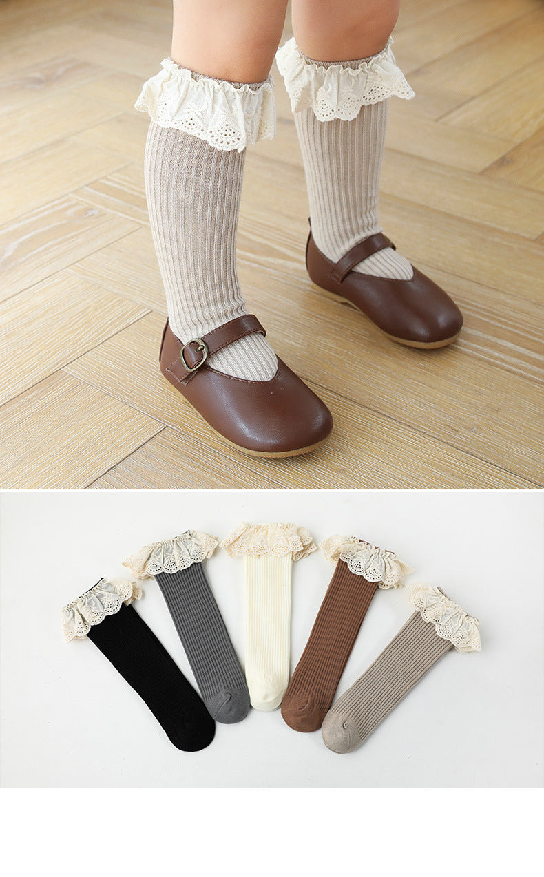 Girls Embroidered Muslin&Ribbed Accessories Socks Wholesale 22083148