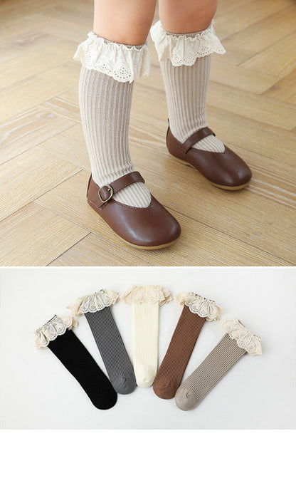 Girls Embroidered Muslin&Ribbed Accessories Socks Wholesale 22083148