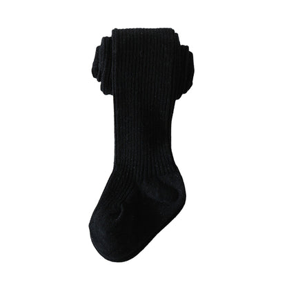 Baby Kid Girls Solid Color Muslin&Ribbed Accessories Socks