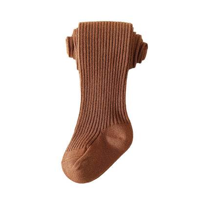 Baby Kid Girls Solid Color Muslin&Ribbed Accessories Socks