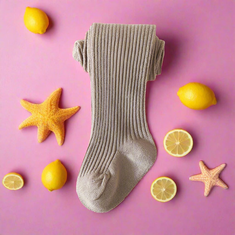 Baby Kid Girls Solid Color Muslin&Ribbed Accessories Socks