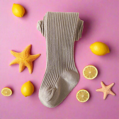 Baby Kid Girls Solid Color Muslin&Ribbed Accessories Socks
