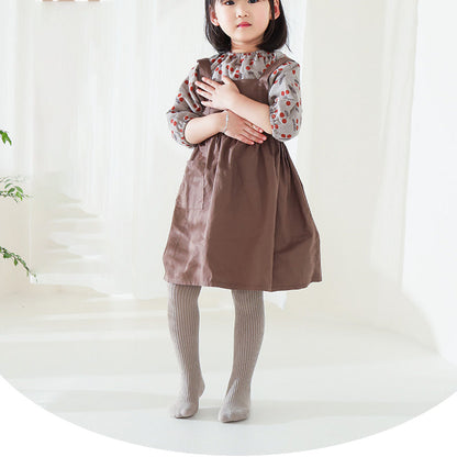Baby Kid Girls Solid Color Muslin&Ribbed Accessories Socks