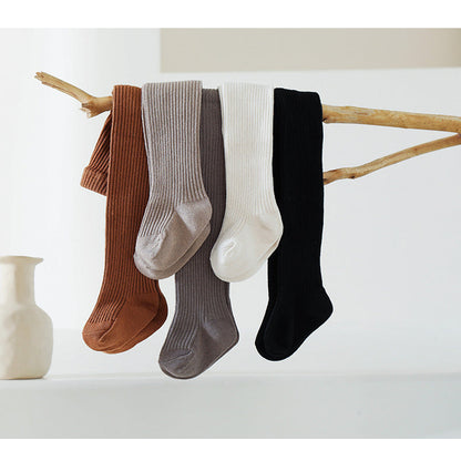 Baby Kid Girls Solid Color Muslin&Ribbed Accessories Socks