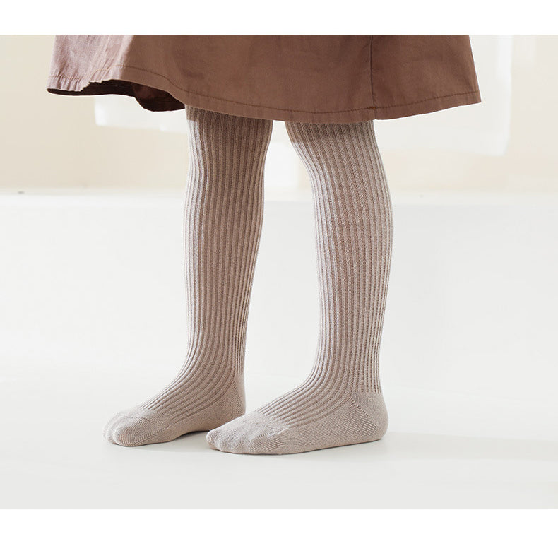 Baby Kid Girls Solid Color Muslin&Ribbed Accessories Socks