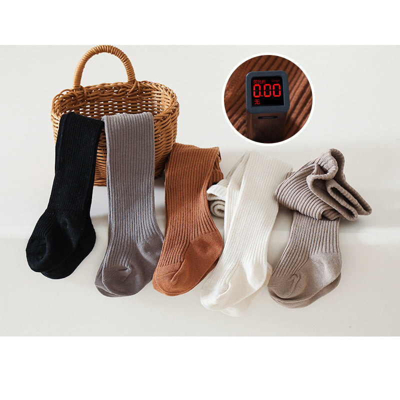 Baby Kid Girls Solid Color Muslin&Ribbed Accessories Socks