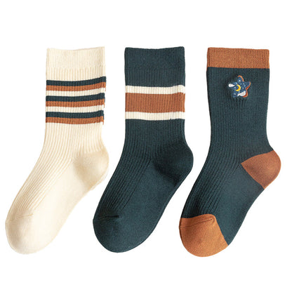 Unisex Striped Color-blocking Embroidered Accessories Socks