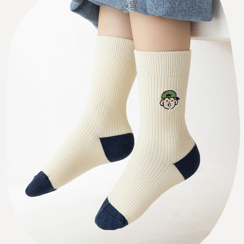 Unisex Striped Color-blocking Embroidered Accessories Socks