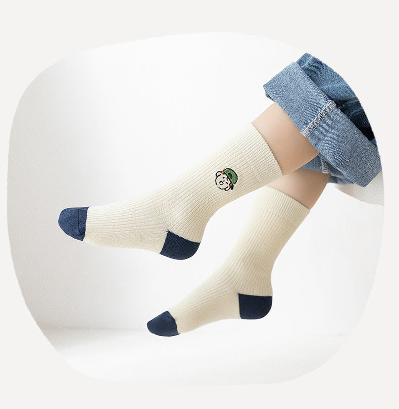 Unisex Striped Color-blocking Embroidered Accessories Socks