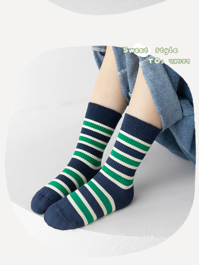 Unisex Striped Color-blocking Embroidered Accessories Socks
