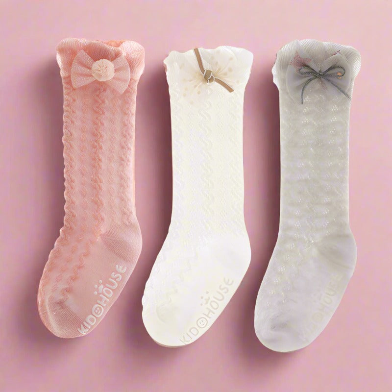 Girls Solid Color Bow Accessories Socks