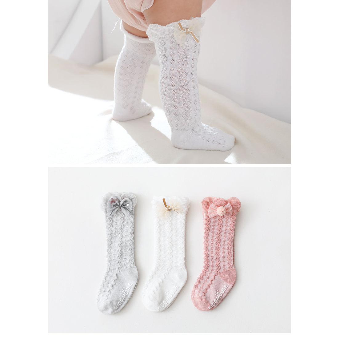 Girls Solid Color Bow Accessories Socks