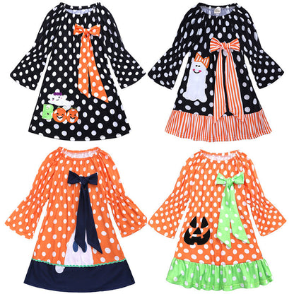 Baby Kid Girls Polka dots Cartoon Print Halloween Dresses