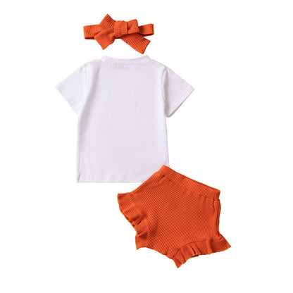 3 Pieces Set Baby Girls T-Shirts Shorts And Bow Headwear