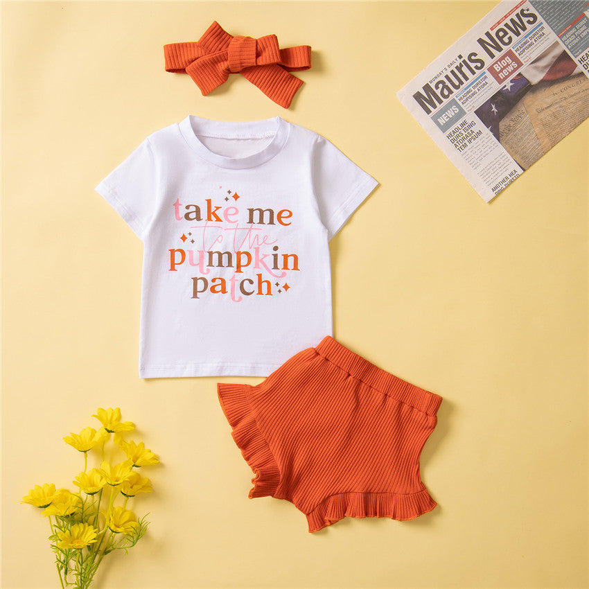 3 Pieces Set Baby Girls T-Shirts Shorts And Bow Headwear