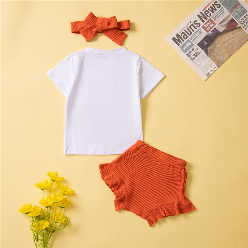 3 Pieces Set Baby Girls T-Shirts Shorts And Bow Headwear