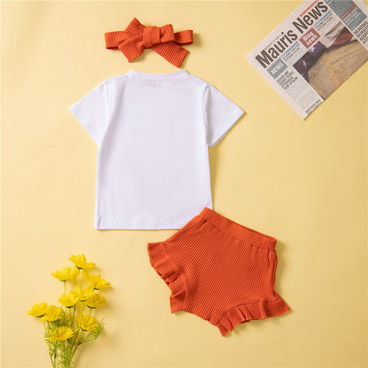 3 Pieces Set Baby Girls T-Shirts Shorts And Bow Headwear