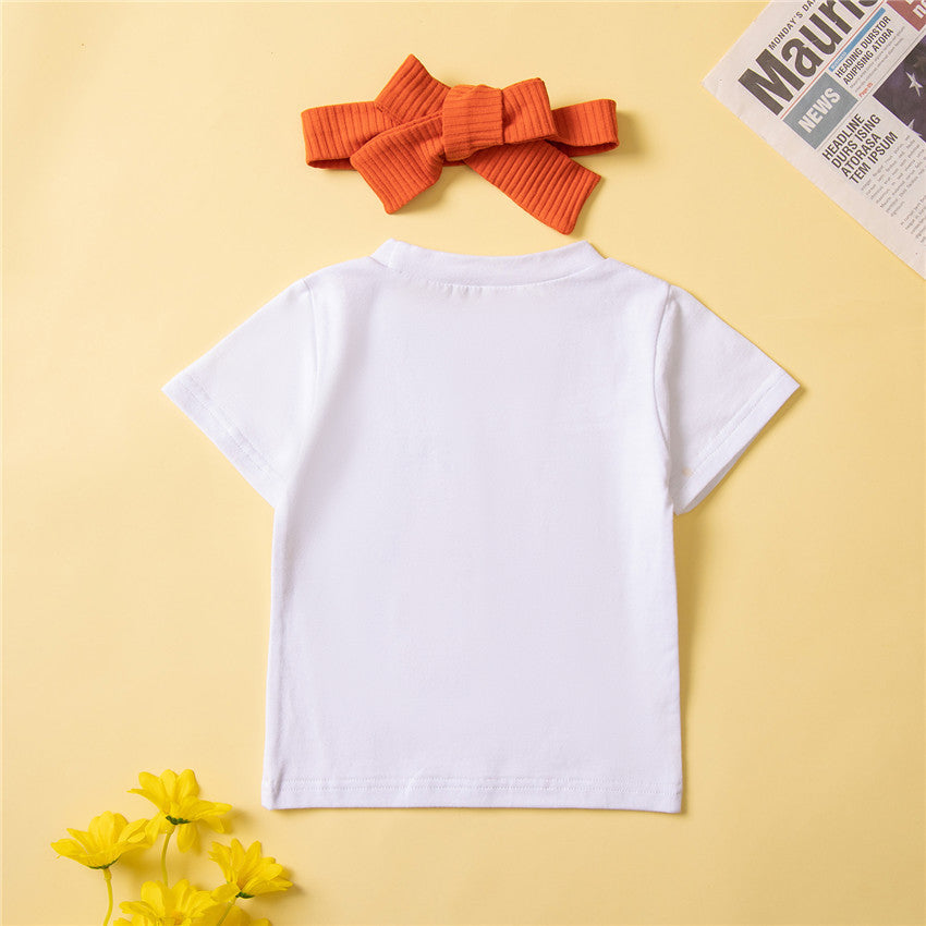 3 Pieces Set Baby Girls T-Shirts Shorts And Bow Headwear