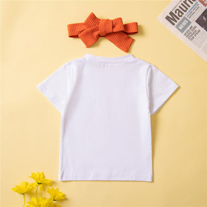 3 Pieces Set Baby Girls T-Shirts Shorts And Bow Headwear