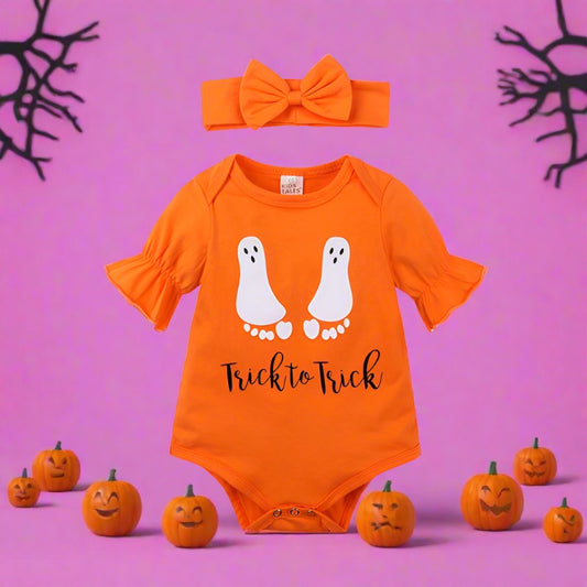 Baby Girls Cartoon Print Halloween Rompers