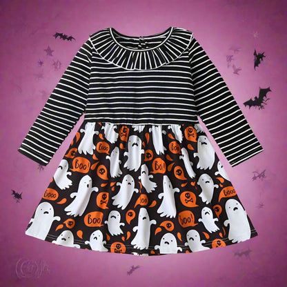 Baby Kid Girls Striped Color-blocking Halloween Dresses