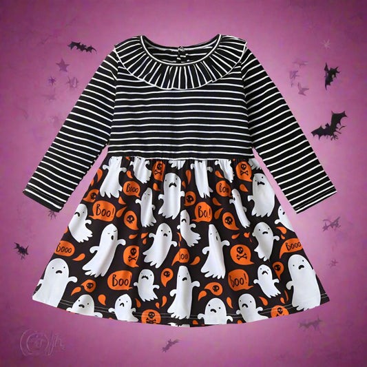 Baby Kid Girls Striped Color-blocking Halloween Dresses