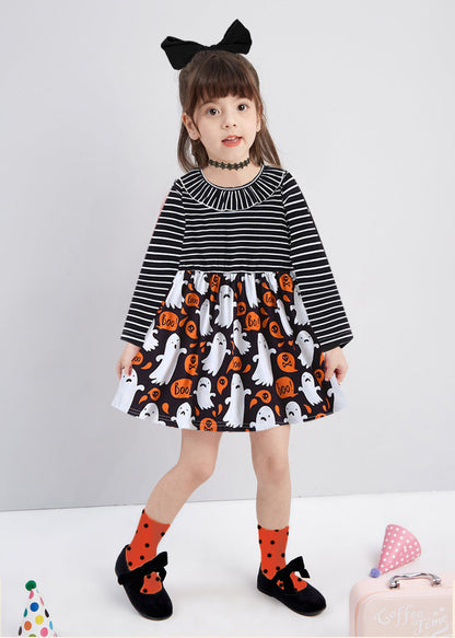 Baby Kid Girls Striped Color-blocking Halloween Dresses