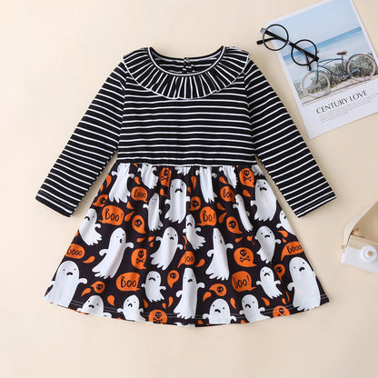 Baby Kid Girls Striped Color-blocking Halloween Dresses