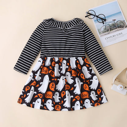 Baby Kid Girls Striped Color-blocking Halloween Dresses