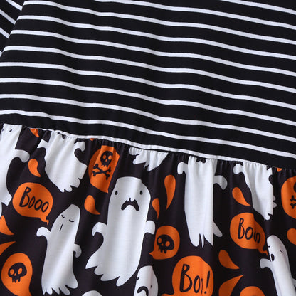 Baby Kid Girls Striped Color-blocking Halloween Dresses