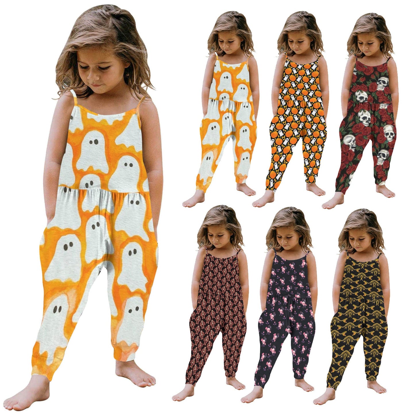 Baby Kid Girls Cartoon Print Halloween Jumpsuits