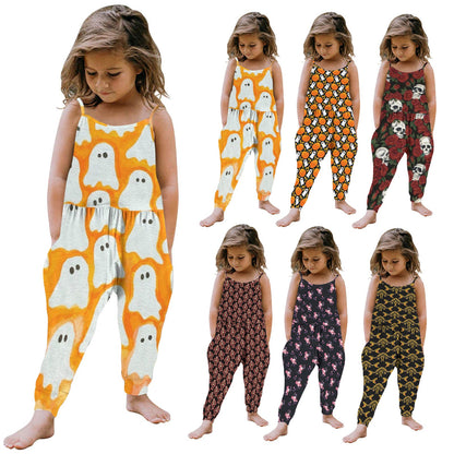 Baby Kid Girls Cartoon Print Halloween Jumpsuits