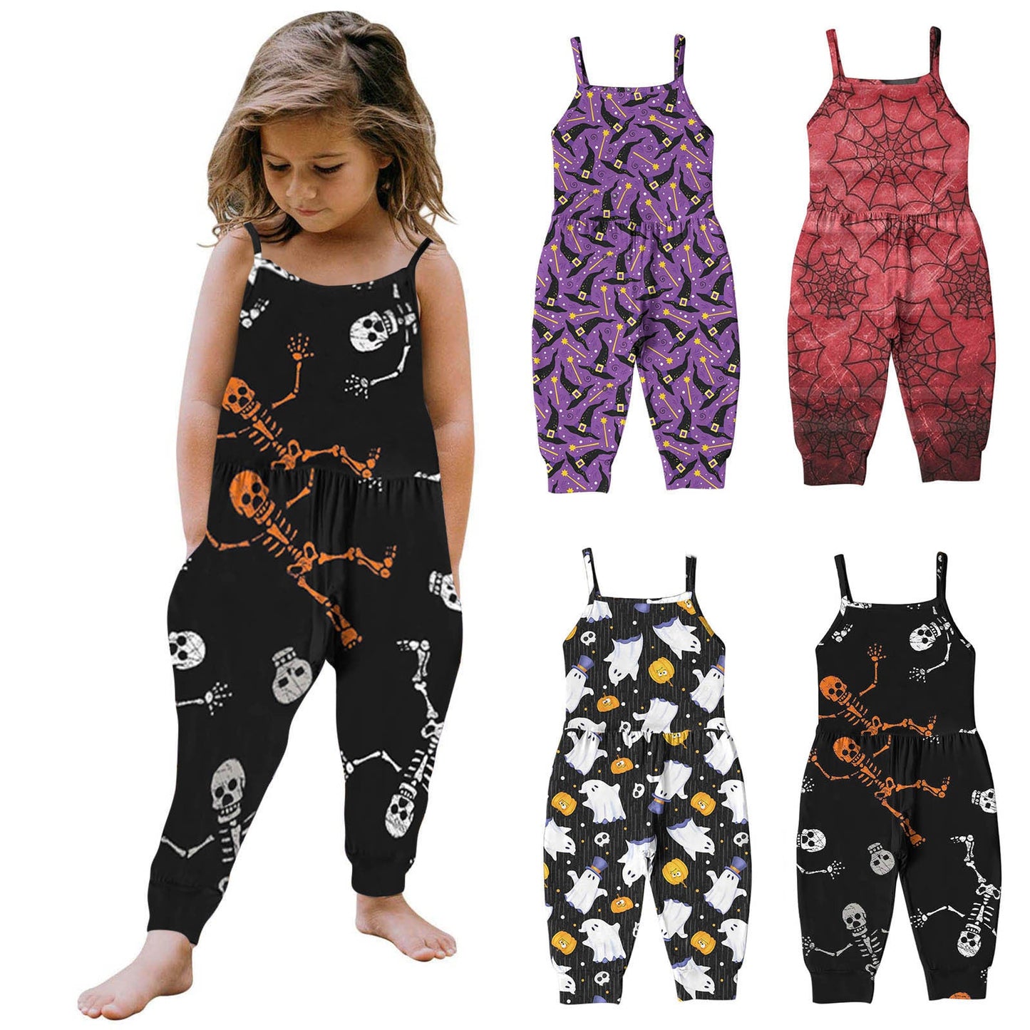 Baby Kid Girls Cartoon Print Halloween Jumpsuits
