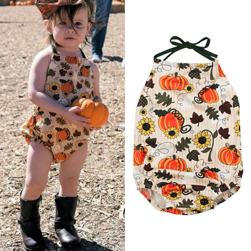 Baby Girls Flower Cartoon Print Halloween Rompers