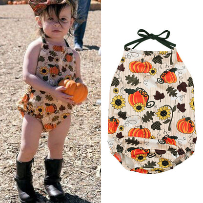 Baby Girls Flower Cartoon Print Halloween Rompers