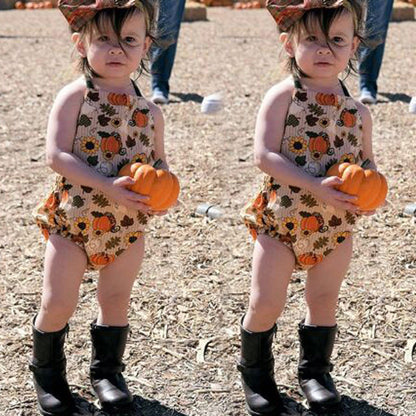 Baby Girls Flower Cartoon Print Halloween Rompers