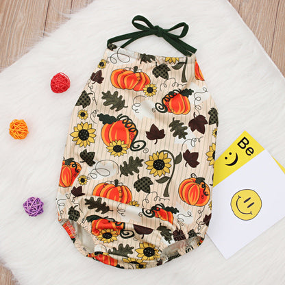 Baby Girls Flower Cartoon Print Halloween Rompers