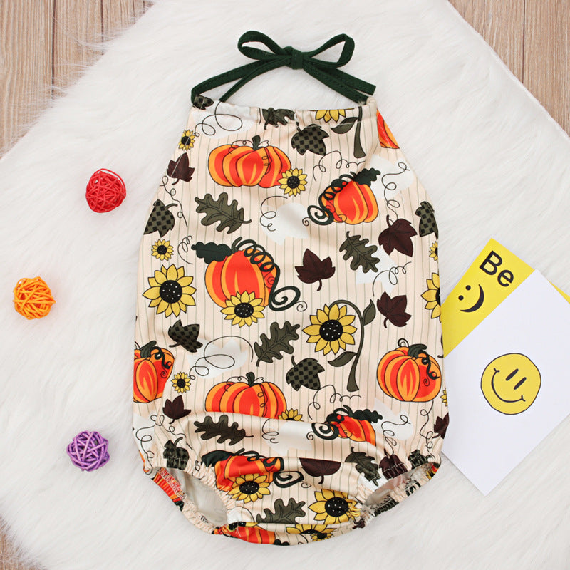 Baby Girls Flower Cartoon Print Halloween Rompers