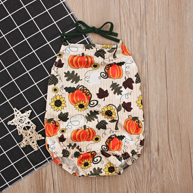 Baby Girls Flower Cartoon Print Halloween Rompers