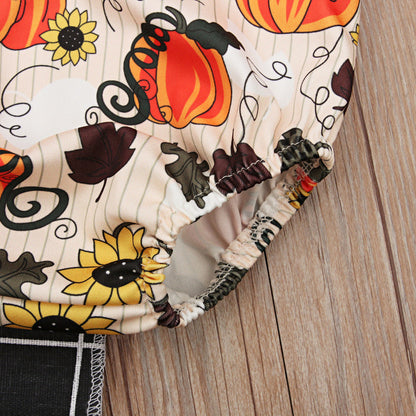 Baby Girls Flower Cartoon Print Halloween Rompers