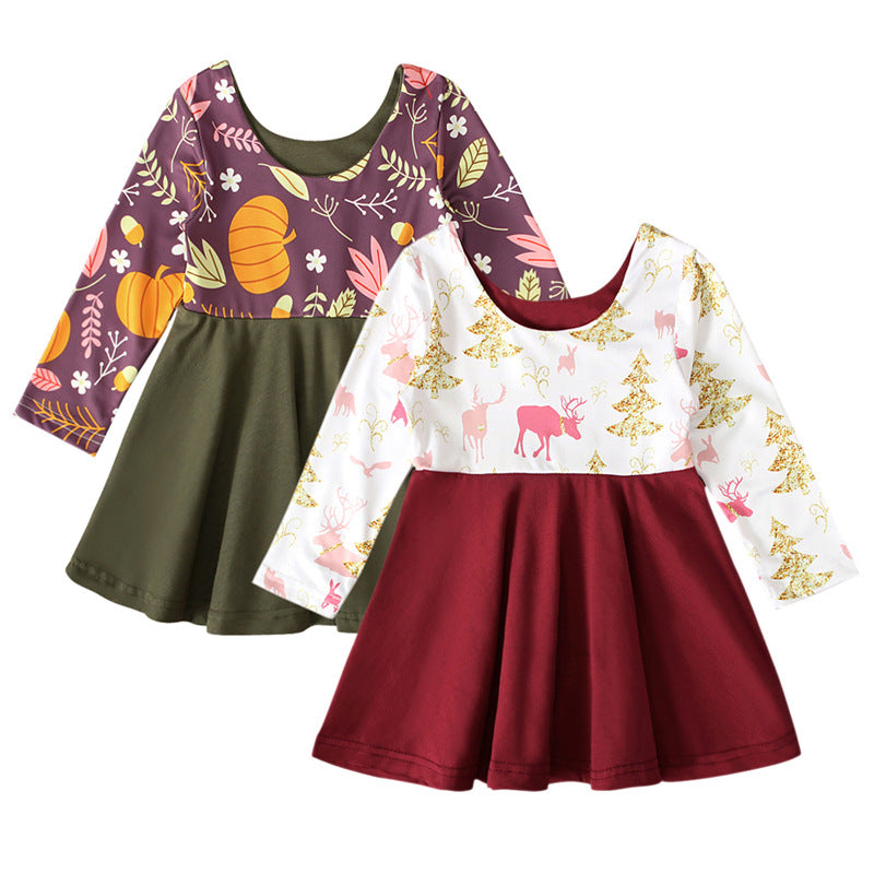Baby Kid Girls Color-blocking Animals Cartoon Halloween Dresses