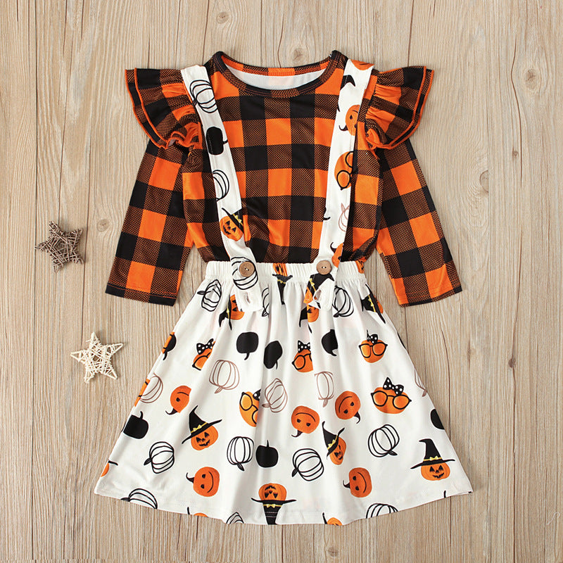 2 Pieces Set Baby Kid Girls Halloween Tops Cartoon Dresses